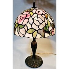 Vtg Floral Tiffany Style Stained Slag Glass Table Lamp Pink Purple Green 20