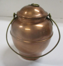 Small Vintage Copper Container Pail Bucket with Lid Brass Handle picture