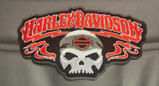 BRAND NEW SKULL WITH RED LETTERING HARLEY DAVIDSON SEW ON PATCH 9.5X5.5 INCHES picture