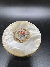 ANTIQUE VINTAGE MOTHER OF PEARL EMBROIDERY POWDER Flower Rose 3” EUC picture