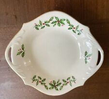 Lenox Ivory Bone China Oval Serve Dish Handles, Gold Trim, Holiday, Holly Berry picture