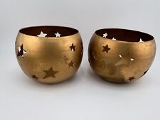 Vintage Durable Brass Home Decorative Cut-Out Star Candle Holders - Set of 2 picture