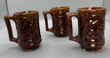 Vintage Three Brown Glazed Stoneware Tankard Mug Beer Stein Folk Dancing picture