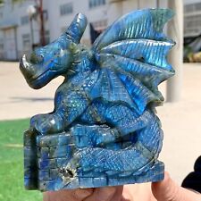 1.45LB Natural beautiful labradorite crystal hand- carved dragon healing picture