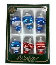 Vintage Visions by Holly 6 Glass  Miniature Christmas Ornaments Blue Red Glitter picture