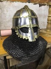 Viking Brass 14GA Helmet SCA Vendel Medieval Knight With Chainmail Steel Helmet picture