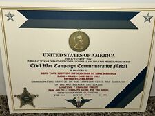 CIVIL WAR (ARMY) COMMEMORATIVE MEDAL CERTIFICATE ~ W/PRINTING TYPE-1 picture