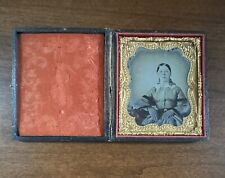 Antique 1/6 Plate Ambrotype Woman with Tinted Cheeks Full Case picture
