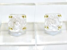 PAIR OR SET OF TWO VINTAGE MIDCENTURY LUCITE CARVED WHITE ROSE BOOK ENDS  - 2 picture