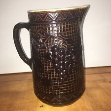 Antique North Star Stoneware Pitcher Grapes Lattice Brown Glaze Primitive TP picture