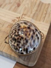 Cowrie Shell Trinket Box Brass Hinged Seashell Jewelry Egg picture
