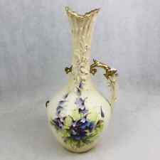 Antique Turn Teplitz Vase Bohemia RstK Austria Handled Floral Hand Painted 13