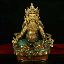 Large old Tibet Buddhism bronze gilt Turquoise Gem inlay yellow Jambhala statue picture