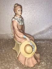 VINTAGE HOMCO PORCELAIN BISQUE “LADY SITTING IN CHAIR” FIGURINE picture