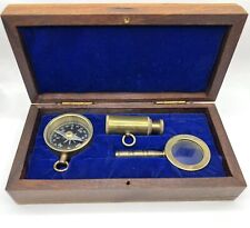 Brass Telescope Compass Magnifying Glass Navigation Boxed Set Surveying Nautical picture