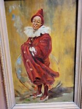 Antique Vintage Mid Century Circus Clown oil Painting 1920s 1930s era French picture