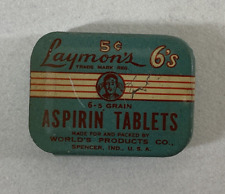 Vintage Laymon's 6's Aspirin Tablets Tin World's Products Co. Spencer Indiana picture