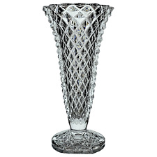 Imperial Diamond Vase Cut Glass Lead Crystal Trumpet Vase 8.25