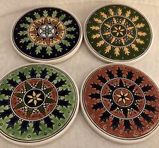 Vintage Neofitou Keramik Greek Hand Made Tile Coasters Set of 4 Round Floral picture