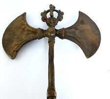 Aged Tibetan Brass Buddhist Ritual Double Axe Nepal Old Vintage Antique Finish  picture