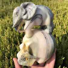4.1lb Natural Unknown Quartz Hand Carved Elephant Skull Crystal Reiki Healing  picture