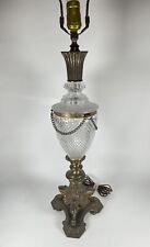 Vintage Bronze Fancy Art Deco Cut Crystal Chain Glass Table Lamp 34” picture