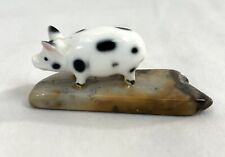 vintage Miniature Pig On Agate Stone Hand Painted porcelain 2.25” picture