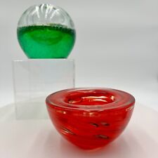 Vintage Poland Art Glass Oil Lamps Paperweight Controlled Bubbles + Red Votive picture