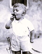 Odd Vintage Photo/Strange/1920's YOUNG BOY SMOKING CIGAR/4x6 B&W Reprint. picture
