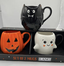 Lang Halloween Set Of 3 Mugs Pumpkin Black Cat Ghost Spooky 2023 picture