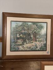 3  VTG HOMCO HOME INTERIOR COUNTRY GARDEN POT SHED OAK WOOD PICTURE BARBARA MOCK picture
