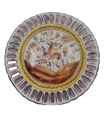 Vintage Handpainted In Portugal Reticulated Plate Hangjng Decor Deer 24cm  picture