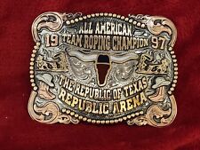 CHAMPION RODEO TROPHY BELT BUCKLE PRO TEAM ROPER☆REPUBLIC OF TEX ☆1997☆RARE☆403 picture