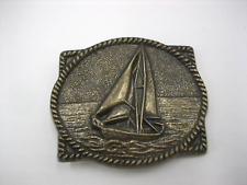 Vintage Solid Brass Belt Buckle Sailboat Sea Nautical Style picture