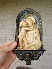 Antique French ceramic chalk madonna child wall plaque angel religious picture