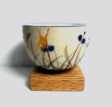 Kintsugi Japanese style repair technique,handmade tea cup w/blue flowers,vg picture