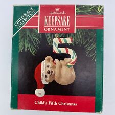 Vintage Hallmark Ornament Bear Figurine Child's 5th Christmas 1990 NEW IN BOX picture