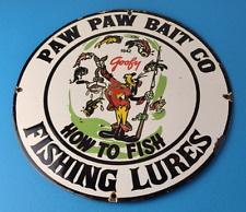 Vintage Porcelain Sign - Paw Paw Bait Goofy Fishing Sign - Gas Service Pump Sign picture