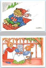 2 Postcards DRESSED RABBITS & FROG CHRISTMAS 1988 Susan Whited LaBelle Art 4