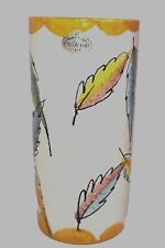 VTG Italian Vase Guildcraft Hand Made Italy Textured White Colorful Leaves As Is picture