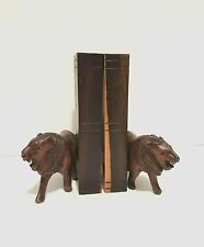 Vintage African Lion Bookends Carvings Jacaranda Wood Zimbabwe Red Toned Wood picture