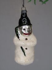Antique VTG Blown Glass Mica SNOWMAN Green HAT Christmas Ornament Germany picture