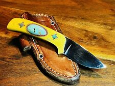 Bark River Knives Yellow Micarta Turquoise Inlay Skinner Knife + Leather Sheath picture
