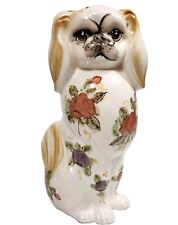 Vtg MCM 60's Japan Ceramic Pekingese Dog Figurine Hand Painted Floral 15