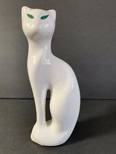 White Cat Figurine Vintage Sophisticated Feline Made in Brazil Green Eyes   picture