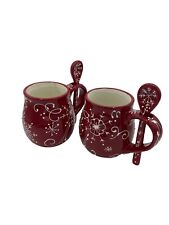 2- Cracker Barrel Just Chillin Red Snowflake Ceramic Holiday Hot Cocoa Mug Spoon picture