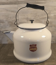 Large Vintage Enamelware White Black Handle Cowboy Coffee Pot Kettle 7