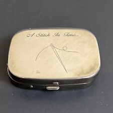 Vintage Sewing Kit Compact Engraved A Stitch in Time Silver Metal Travel Pocket picture