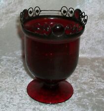 Vintage Gothic Scroll Art Nouveau Blood Red Glass Tea Light Votive Candle Holder picture