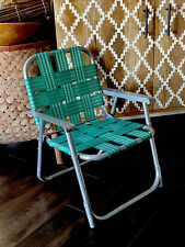 Childs vintage metal green folding chair 1960’s woven picture